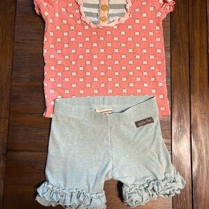 Matilda Jane Pink Floral Top and Blue Ruffle Shorts Set